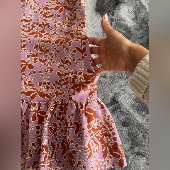 Cynthia Rowley 100% Silk Purple Rust Floral Print Drop Waist Dress Sz 6 Pockets - Picture 5 of 9
